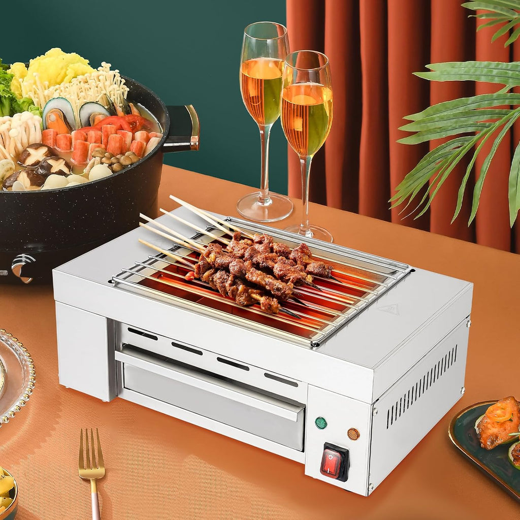 Indoor Barbecue Electric Grill 1500W Commercial Korean BBQ Grill with Metal Tray, Barbecue Clip, Removable Grill Mesh Family Use Griddle for Cafe Restaurant Party Buffet