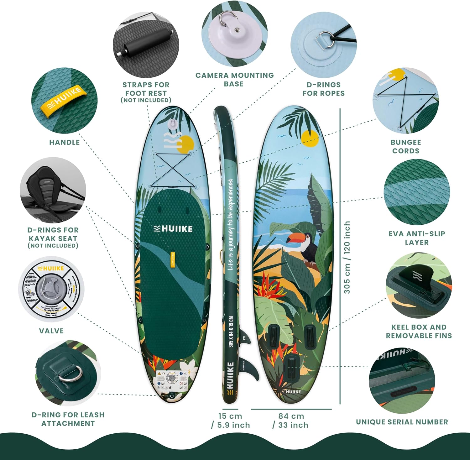 HUIIKE Inflatable Paddle Board for Adults with Accessories Included, Oar, Fins, Pump. Stand Up Paddleboard Great Stability and Resistance. 10' x 33' x 5.9', Maximum Load 286 lb