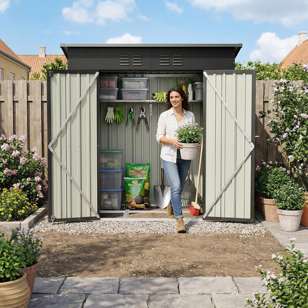 Metal Outdoor Storage Shed 6 x 4 FT Outdoor Shed with Lockable Door,Waterproof Garden Tool Shed for Backyard Patio Lawn,Black