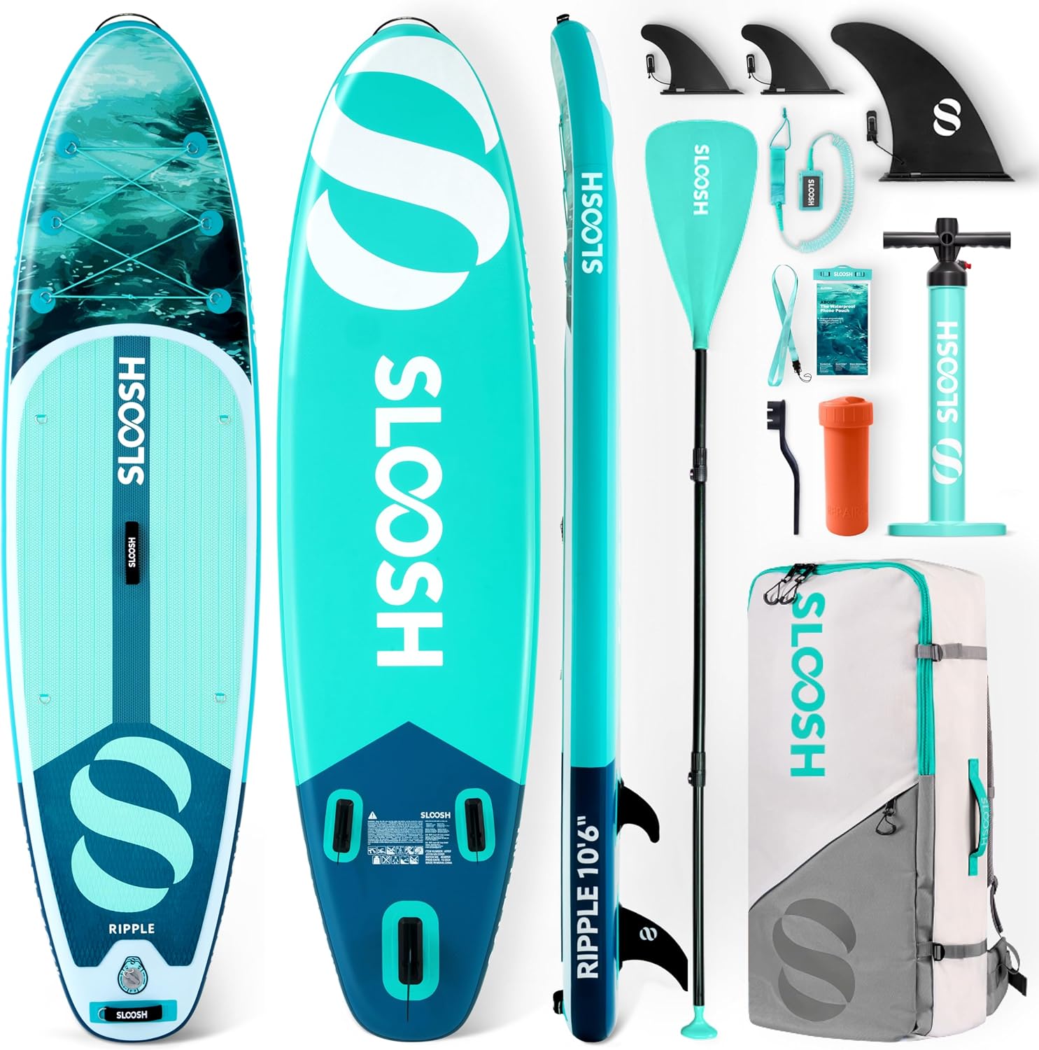 SLOOSH Inflatable Stand Up Paddle Board, 10'6' Paddle Boards with Premium Accessories, Non-Slip EVA Deck, Ultra-Light Carry Bag Pump, Ripple SUP for Youth & Adults of All Skill Levels