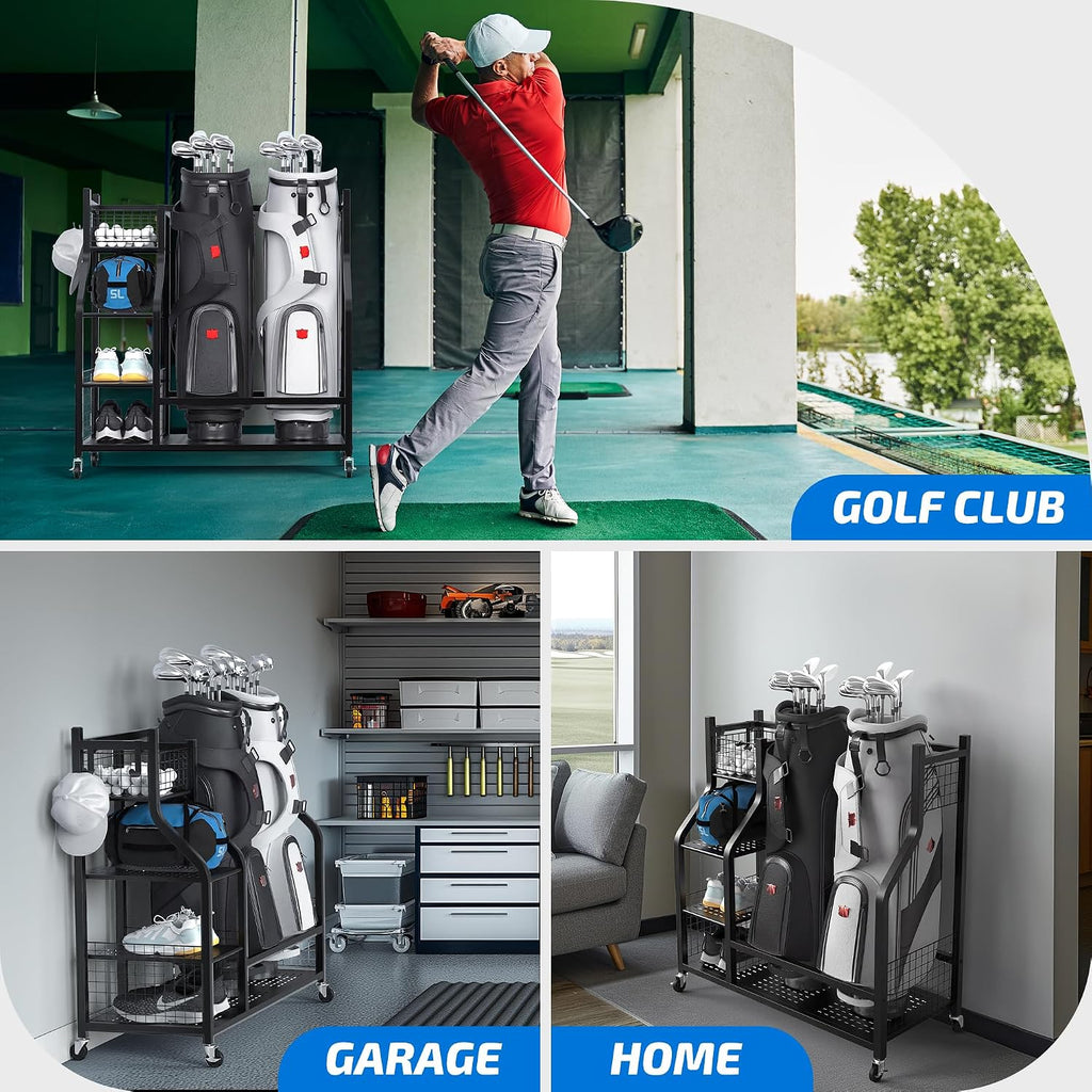 PLKOW Golf Bag Storage Garage Organizer, Extra Large Size Golf Bag Storage Stand and Golf Equipment Rack for Garage,Shed, Basement