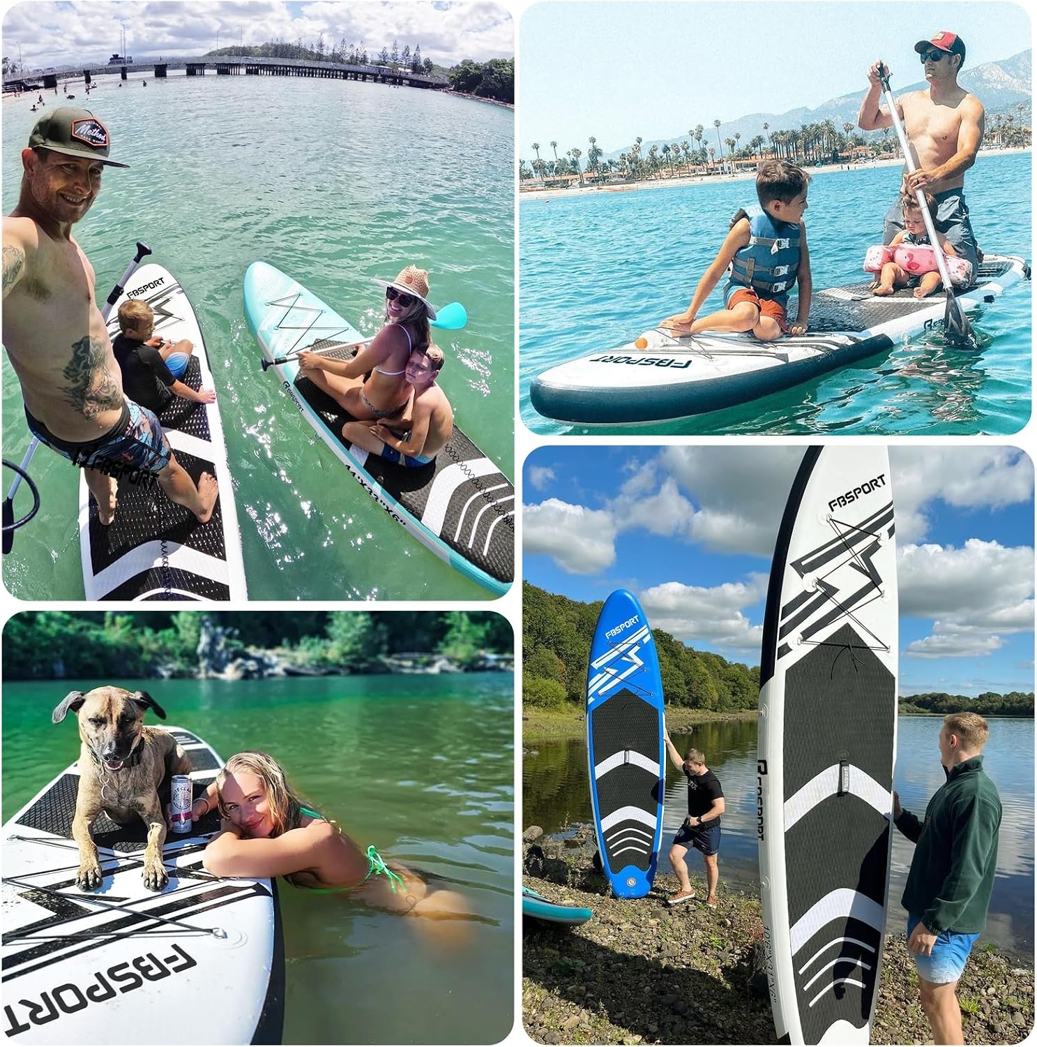 FBSPORT 11' Premium Stand Up Paddle Board, Yoga Board with SUP Accessories & Carry Bag | Wide Stance, Surf Control, Non-Slip Deck, Leash, Paddle and Pump for Youth & Adult