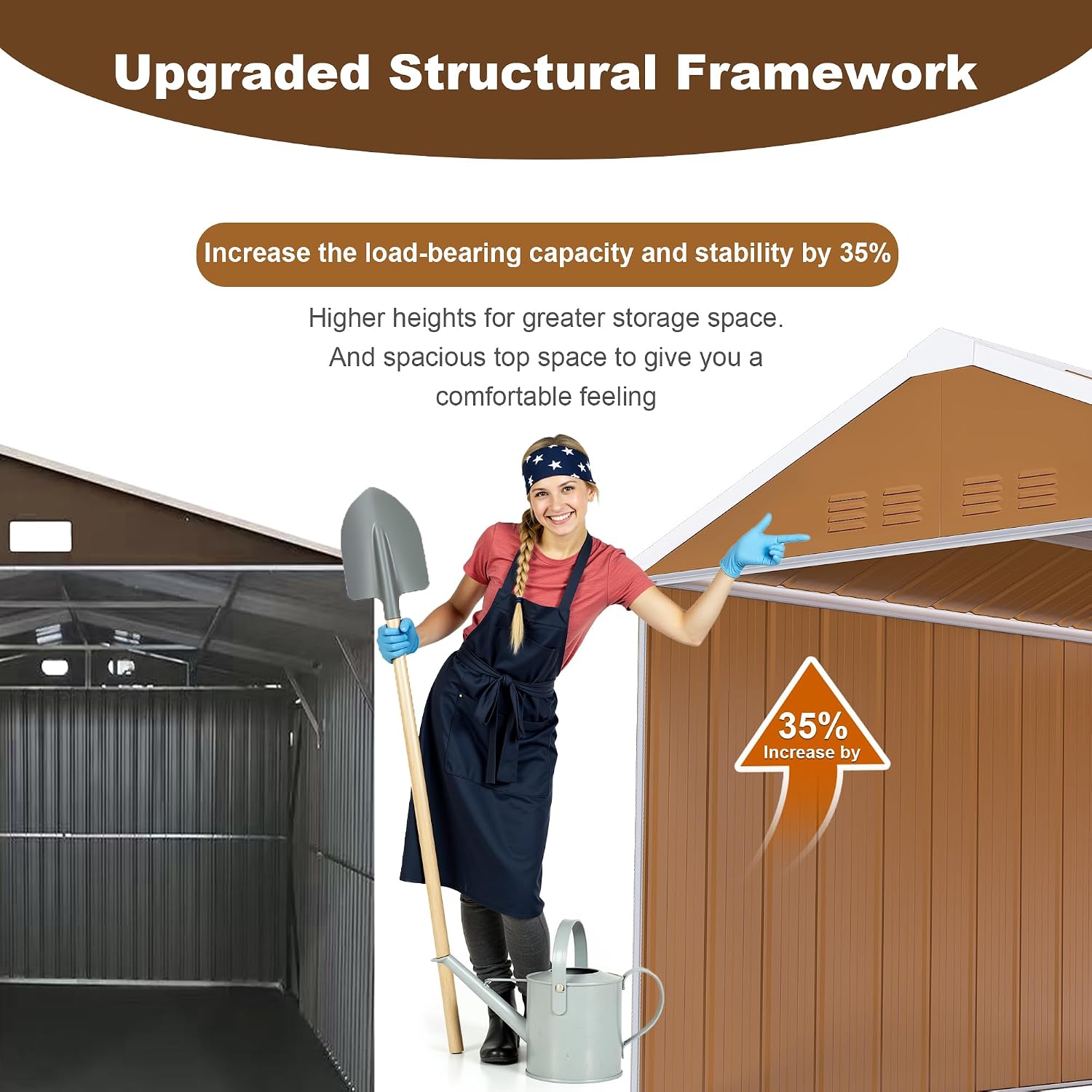8x10 FT Heavy-Duty Metal Tool Shed with Windows, Lockable Door & Ventilation, Weatherproof Outdoor Garden Storage Shed for Backyard, Lawn, and Tool Organization, Brown