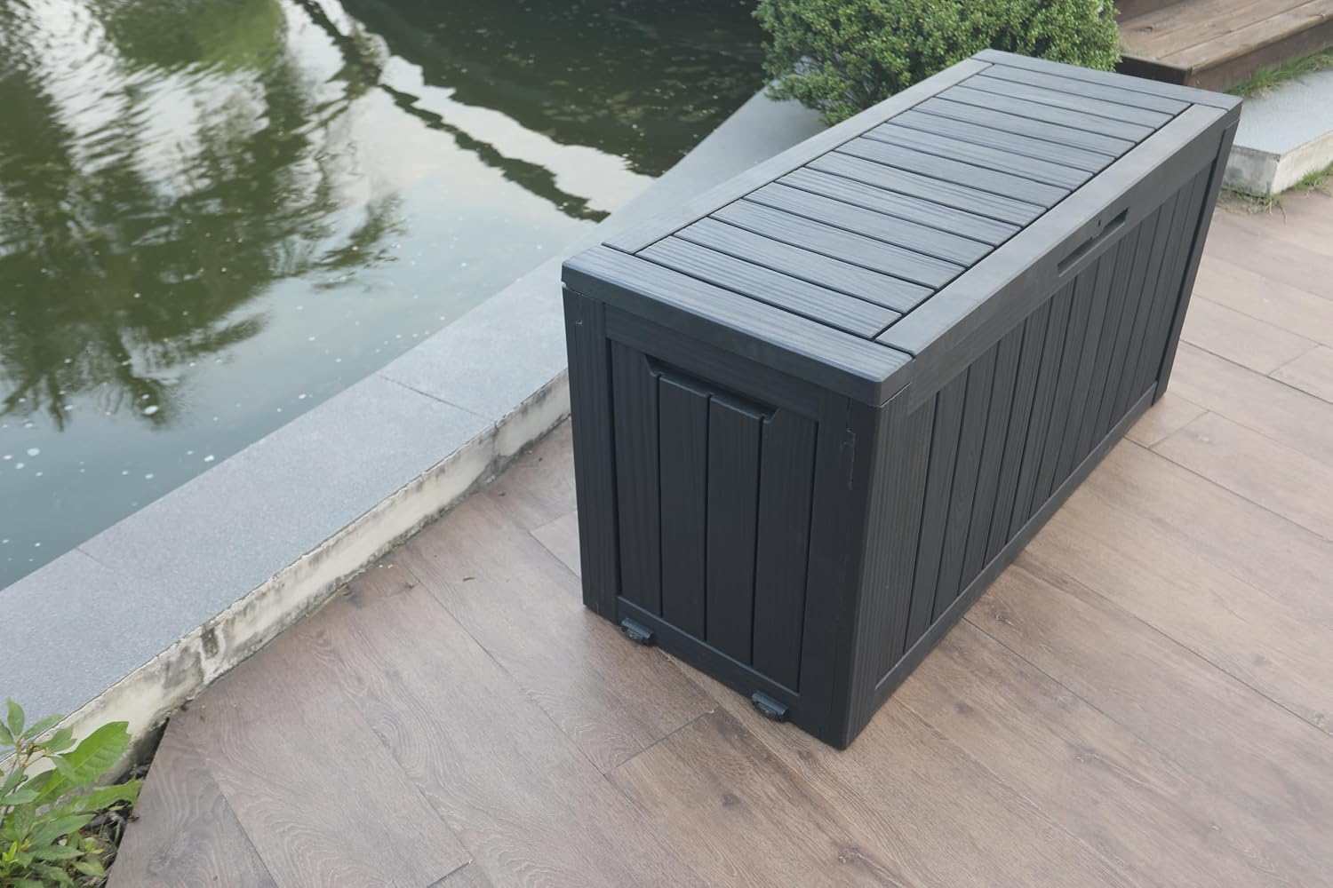 BTEXPERT 74 Gallon Resin Deck Box, Outdoor Storage Container for Patio Furniture Garden Tools Cushions Waterproof Lockable Metal Support Rods UV Resistant Set of 2