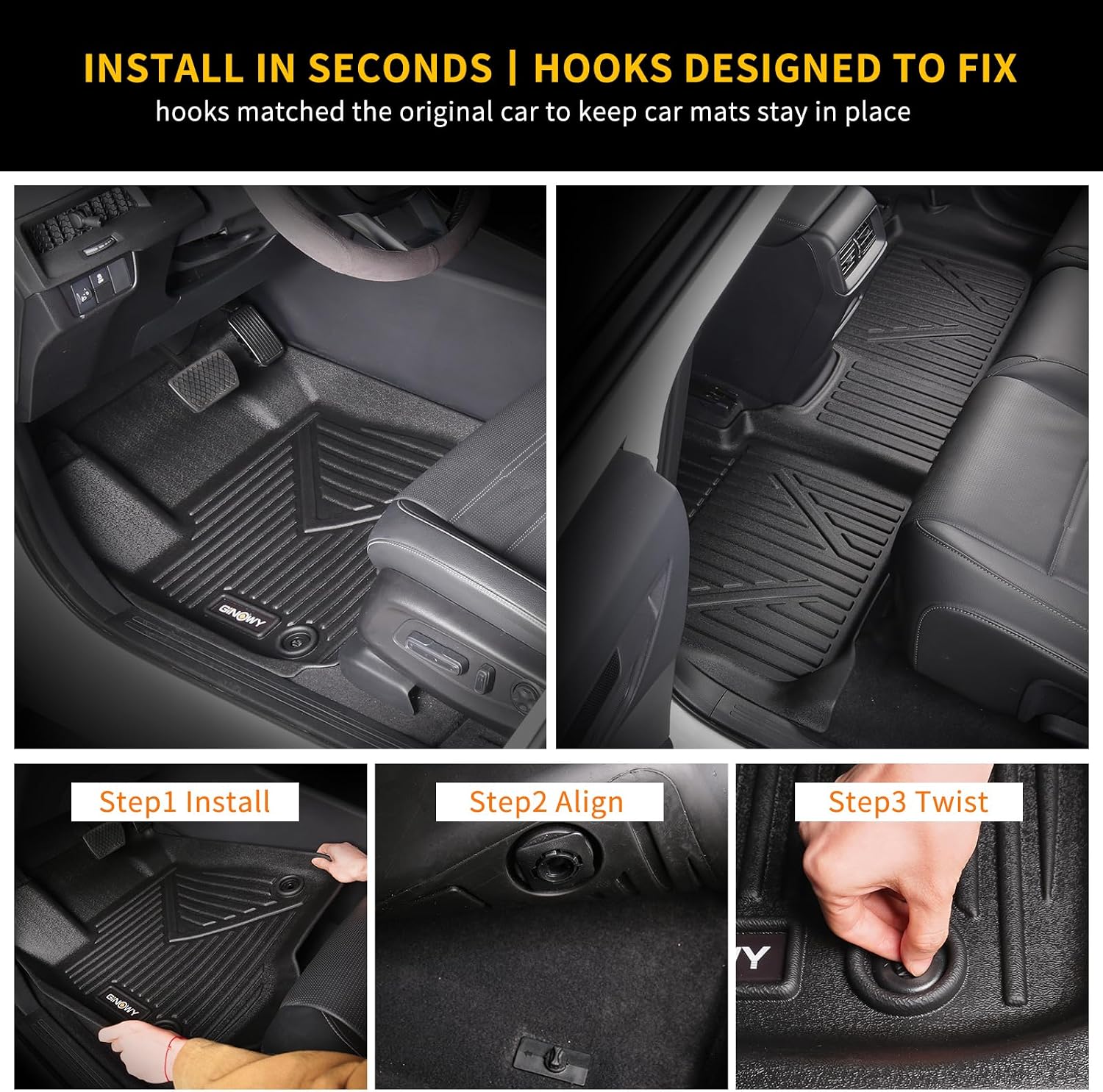 GINOWY-Floor Mats & Cargo Liner Set for Mazda 2024 2025 2026 CX-90 & CX90 PHEV (Fit for 7 & 8 Seats), TPE All Weather Mats Floor Liners Waterproof Trunk Mat Car Accessories CX90