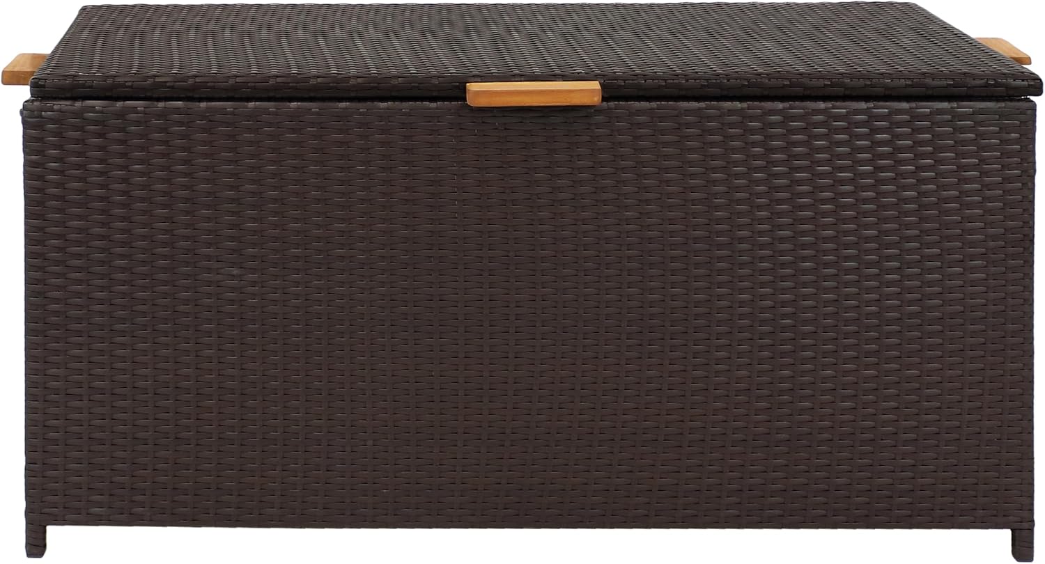 Sunnydaze Faux Wicker Storage Box - Outdoor Deck Box with Handles - 75-Gallon Front Door Package Delivery Box with Hinged Lid - Brown