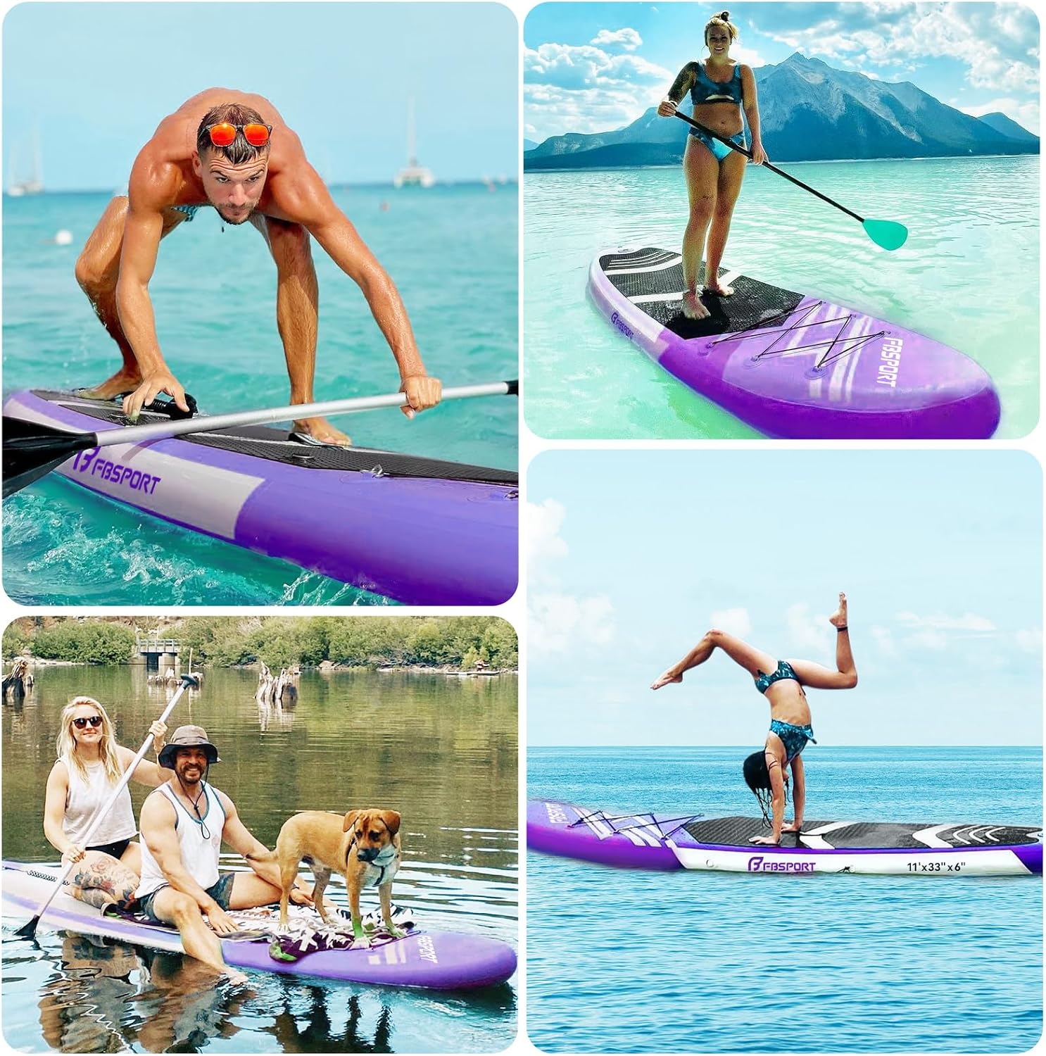 FBSPORT 11' Premium Stand Up Paddle Board, Yoga Board with SUP Accessories & Carry Bag | Wide Stance, Surf Control, Non-Slip Deck, Leash, Paddle and Pump for Youth & Adult