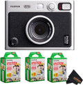 Fujifilm Instax Mini EVO Instant Camera with Sunshine Photo Microfiber Cleaning Cloth (Camera + 3 Twin Packs, Black)