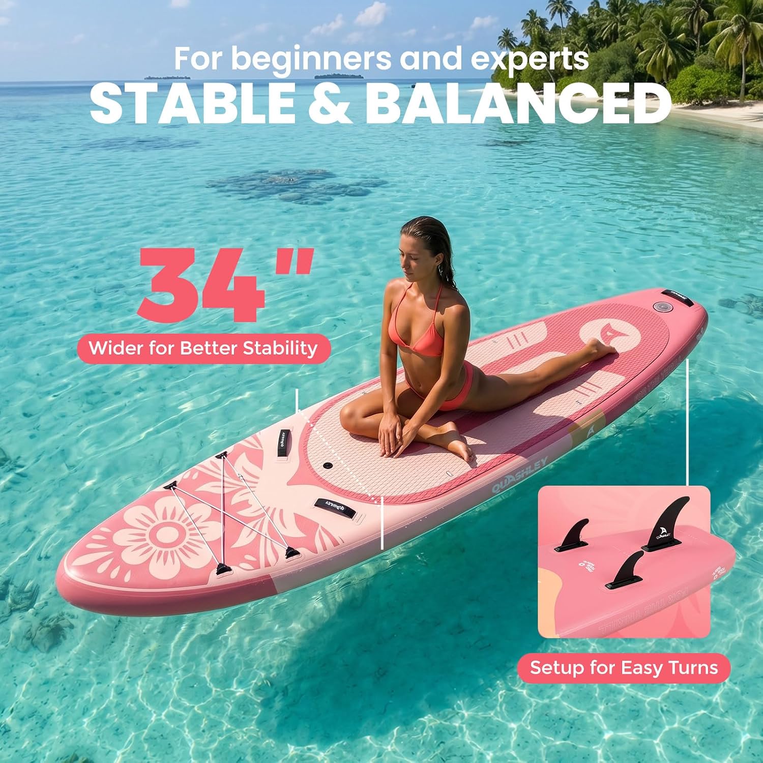 Quashley Inflatable Stand Up Paddle Board,Inflatable Paddleboards 32/34 Inch Wide,All Around SUP for Beginners with Lightweight Paddle,Hand Pump,Backpack,Leash,Durable & Portable iSUP Board