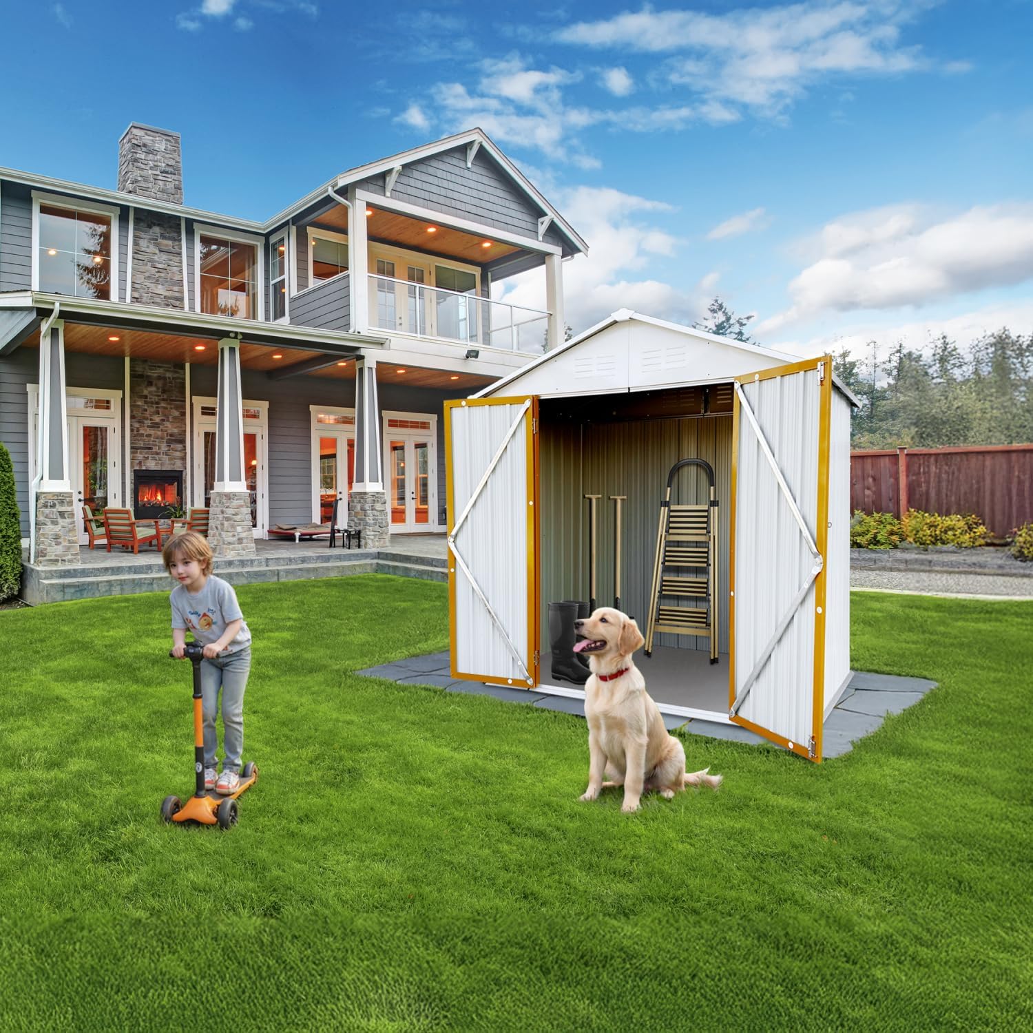 6x4 Ft Storage Shed Outdoor, Permanent Steel Building with Lockable Doors and 4 Air Vents for Backyard Garden Patio Lawn - Yellow