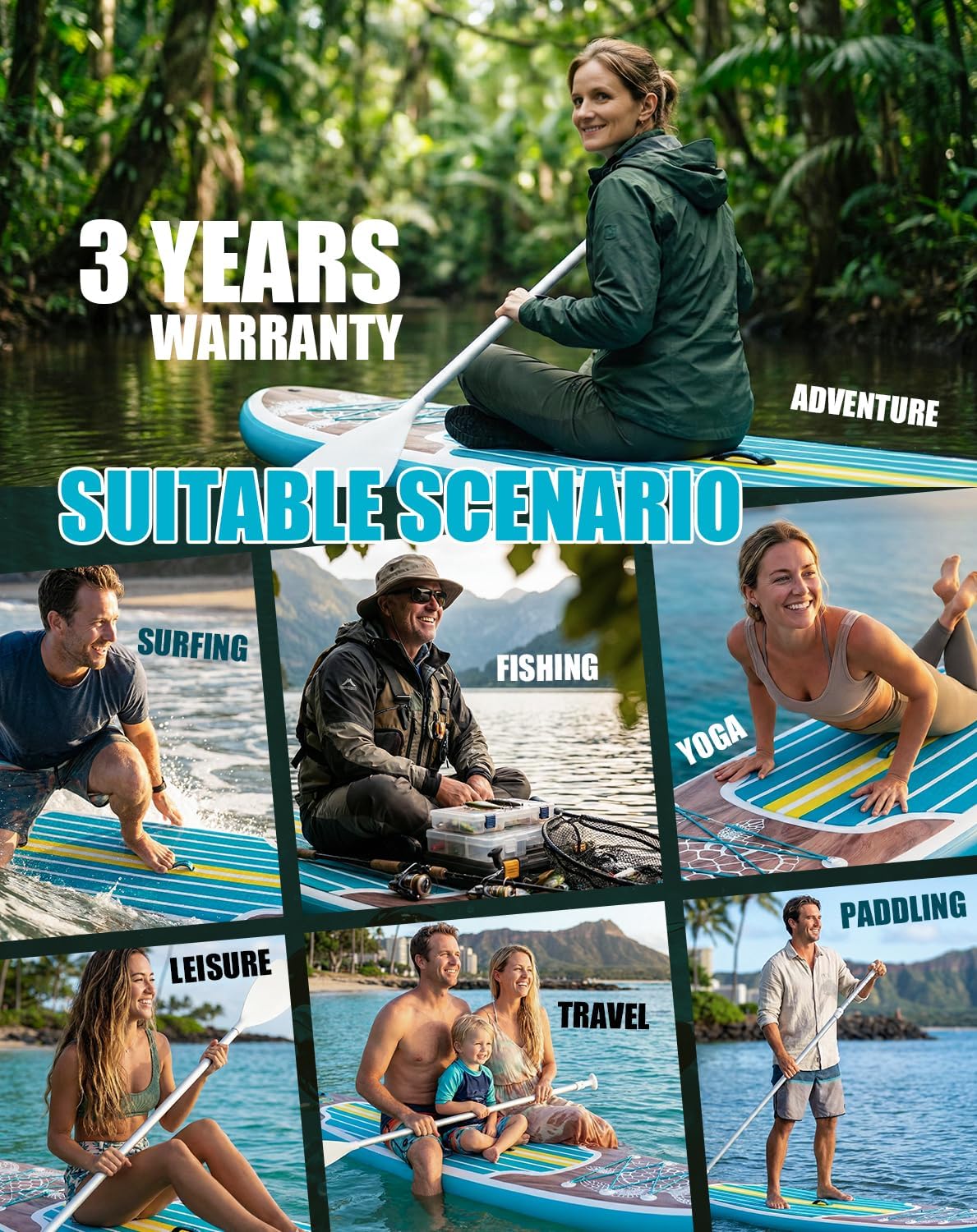 Tuxedo Sailor 10'6'/11' Inflatable Stand Up Paddle Board with SUP Accessories, Anti-Slip EVA Deck and Large Fin, Paddle Boards for Adults & Youth of All Skill Levels