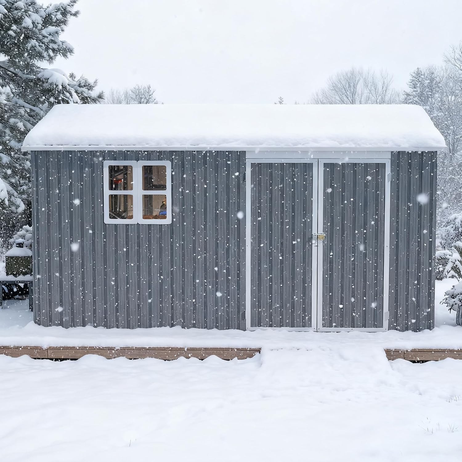 10x12 FT Outdoor Metal Storage Shed, Large Garden Tool Shed with Window & Metal Frame Floor for Patio Storage