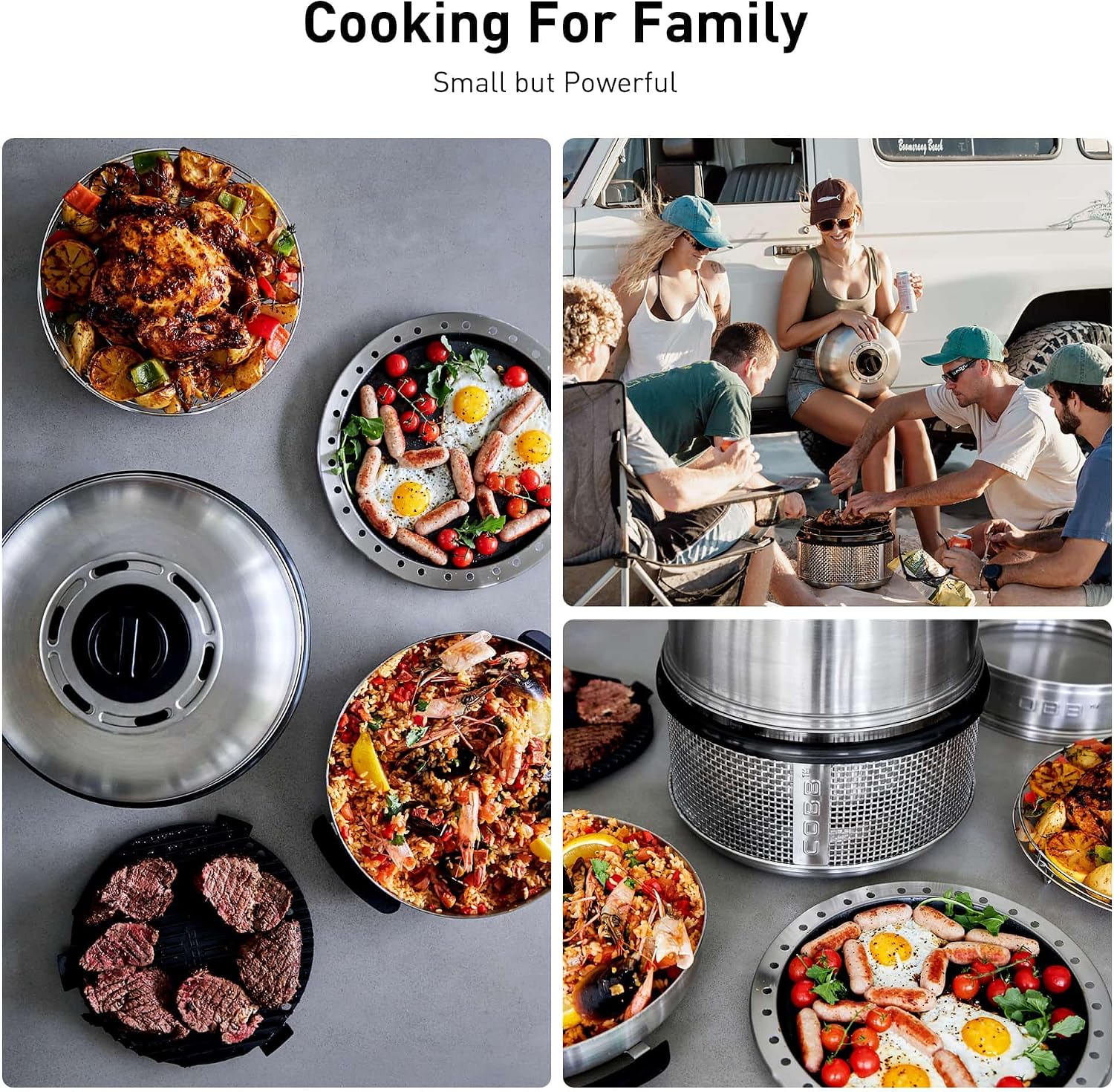 COBB Stainless Steel Smokeless Portable Table Top Charcoal Grill with Griddle Pan, 10 in 1 BBQ Grill for Camping, Boats & Rv, Outdoor Kitchen In A Box (Accessories Included)