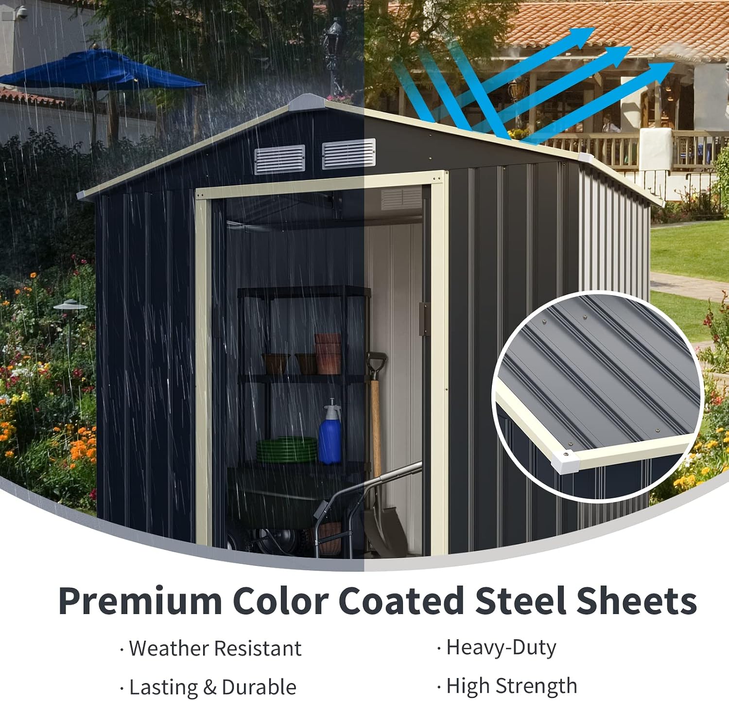 Goplus Outdoor Storage Shed, 7' X 4' Metal Garden Shed with 4 Vents & Double Sliding Door, Utility Tool Shed Storage House for Backyard, Patio, Lawn
