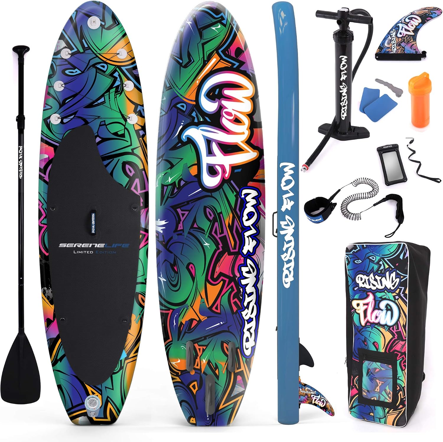 SereneLife Inflatable Stand Up Paddle Board - Wide Stable Design, Non-Slip Deck for Adults & Youth with Premium Paddle Board Accessories: Carry Bag, Dual Action Pump, Paddle, Ankle Leash - 10'6'