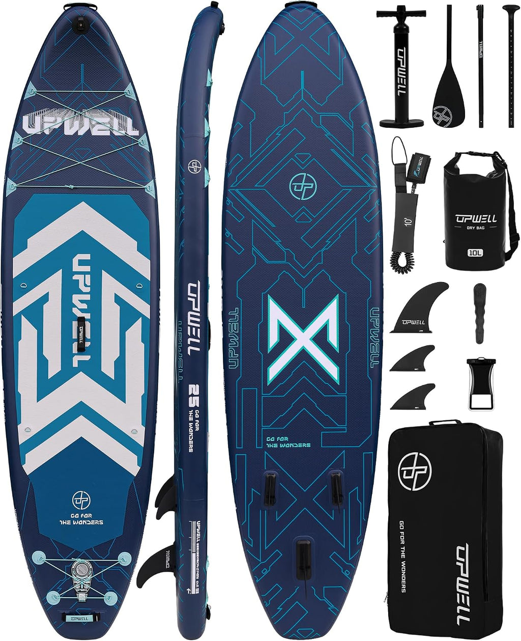 UPWELL 11'6'×35' Extra Wide Inflatable Paddle Board, Stand Up Paddle Board for Youth & Adults, Stable Design, Premium SUP Accessories, 120L Backpack, 10L Dry Bag, Paddle, Leash, Hand Pump, US Fins