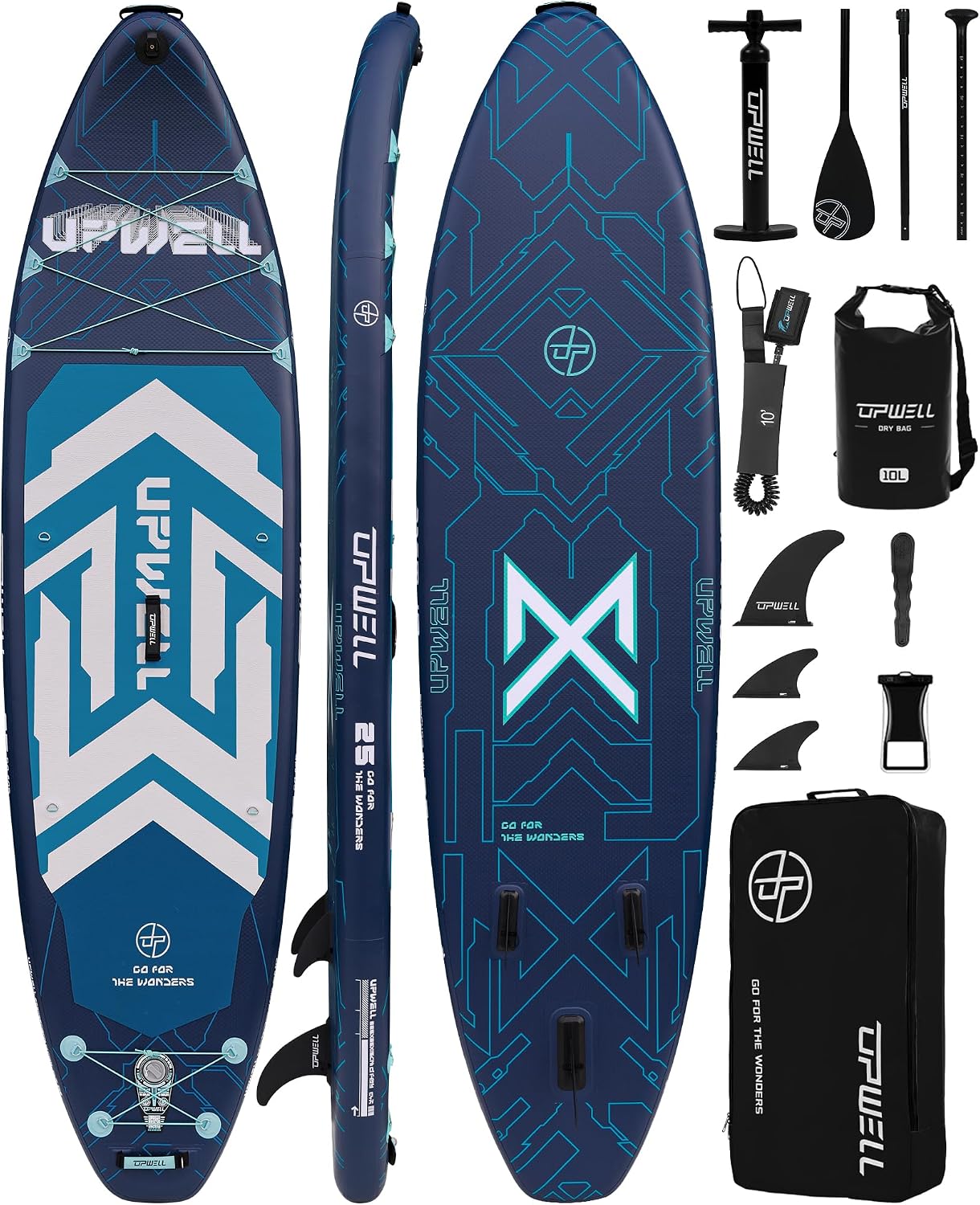UPWELL 11'6'×35' Extra Wide Inflatable Paddle Board, Stand Up Paddle Board for Youth & Adults, Stable Design, Premium SUP Accessories, 120L Backpack, 10L Dry Bag, Paddle, Leash, Hand Pump, US Fins