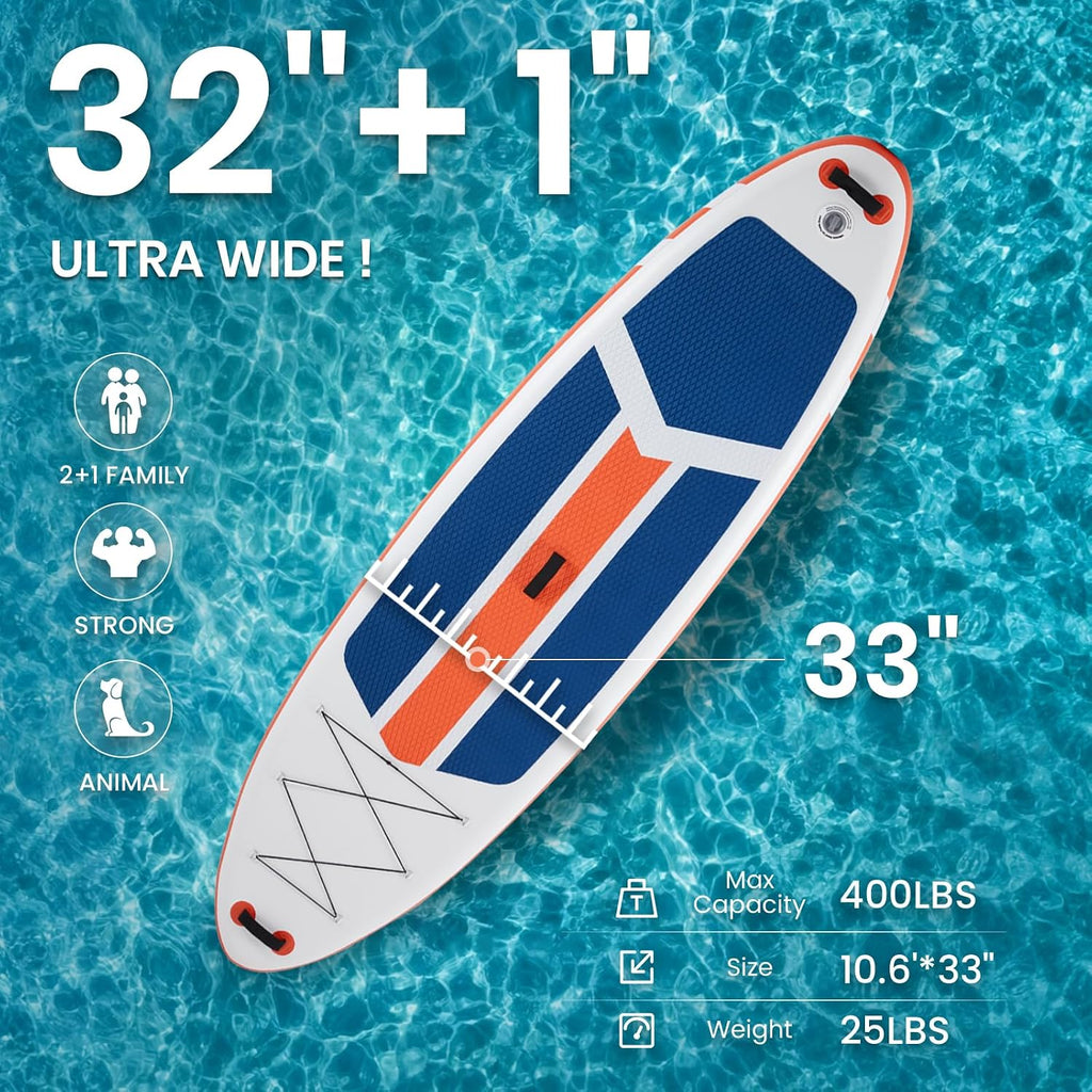NEWBULIG 33' Inflatable Paddle Board SUP, Stand Up Paddle Board Blow Up with 3 Carry Handles, Non-Slip Deck Pad, Complete Kit with Pump, Leash & Backpack for Beginners/Adults