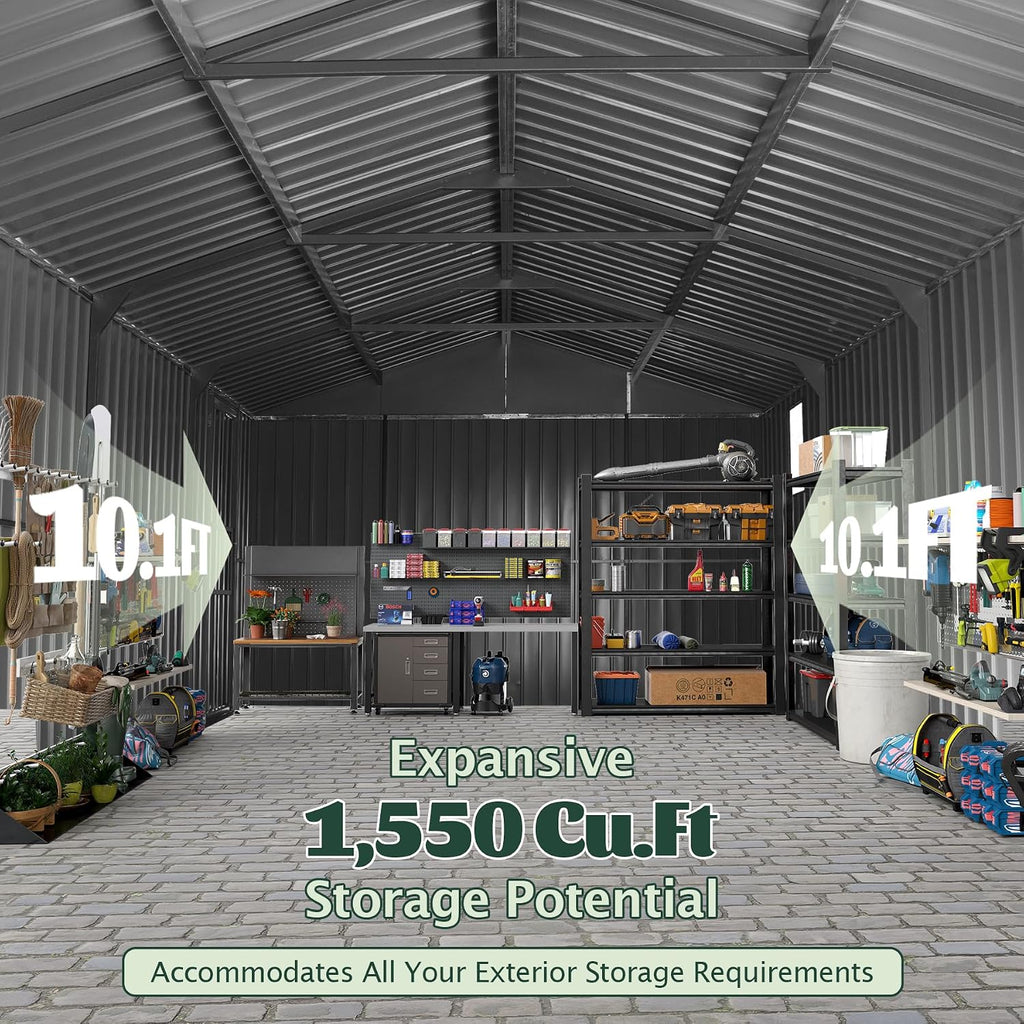 Domi 12'x20' Outdoor Metal Garage Shed, All Weather Enclosed Carport with Sidewalls & 2 Lockable Doors, Extra Large Backyard Storage Shed for Car, Truck, Lawn Mower, 80MPH Wind Resistance, Dark Grey