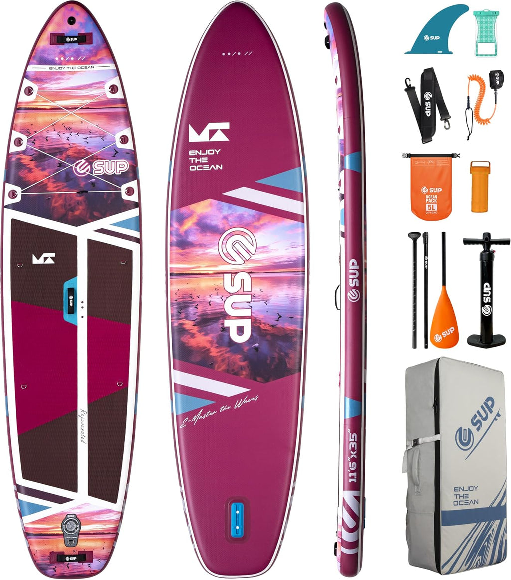 ESUP 11'6 ×34/35' Super Wide Inflatable Paddle Board with SUP Accessories, Extra Stable Stand Up Paddleboards for 2+1 Persons/Family/Beginner/Yoga, w/Shoulder Strap All-Round Sup Board