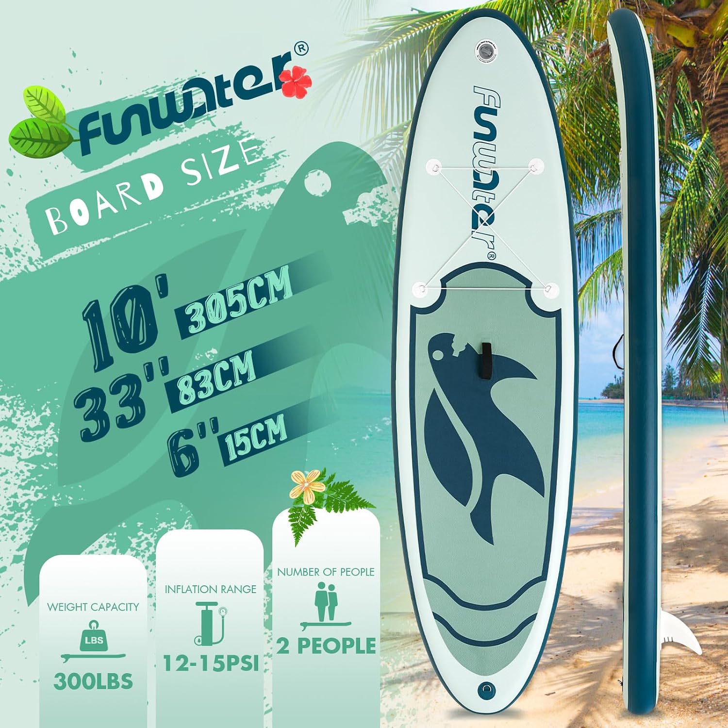 FunWater Inflatable Stand Up Paddle Board with Premium SUP Paddleboard Accessories, Anti-Slip EVA Deck, 11'6''/11'/10'6'' Paddle Boards for Adults & Youth of All Skill Levels