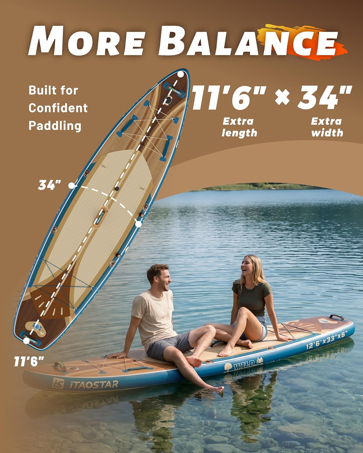 iTAOSTAR Wild 11'×36'/11'6'×34'/12'6'×33' Inflatable Paddle Board with Seat, One-Stop Premium SUP Board Gears, Tailored 5 Fins, Stable Inflatable Stand Up Paddle Boards for Youth/Adults of All Levels
