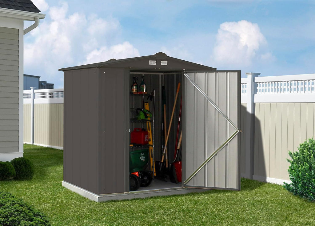ARROW 6' x 5' EZEE Galvanized Steel Low Gable Shed Charcoal, Storage Shed with Peak Style Roof