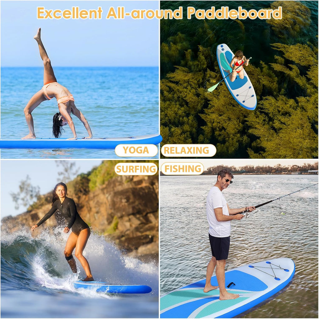 Inflatable Stand Up Paddle Board for Adult All Skill Levels- 10'4' Ultra-Light SUP Paddleboard with Durable Non-Slip Deck and Paddle Board Accessories Fins, Paddle, Pump, Backpack, Leash