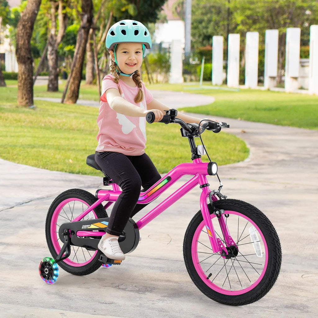 BABY JOY Lighted Kids Bike, 16 18 Inch Children Bicycle with 7-Mode LED Lighted Frame, Headlight, Flash Training Wheels, Dual-Brake, 95% Pre-Assembled, Girls Boys Bike for 4-8 Years