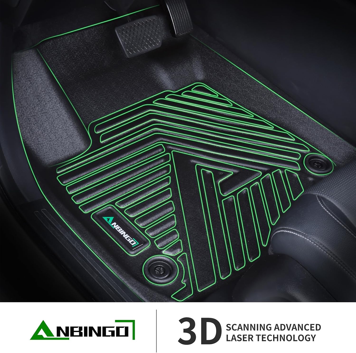 ANBINGO® Floor Mats for Mazda CX-90 & CX90 PHEV (Plug in Hybrid) 7 & 8 Passenger / 2024 2025 2026 / 2nd Row Bench Seat/Waterproof Non-Slip All Weather TPE Car Mats, 3 Rows, Black