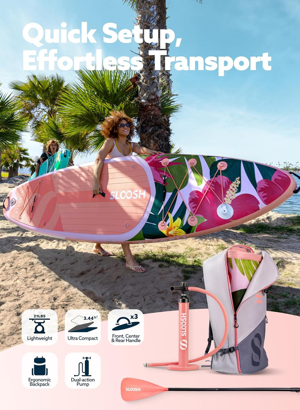 SLOOSH Inflatable Stand Up Paddle Board, 10'6' Inflatable Paddle Boards with Premium Accessories, Non-Slip EVA Deck, Ultra-Light Carry Bag Pump, Meander SUP for Youth & Adults