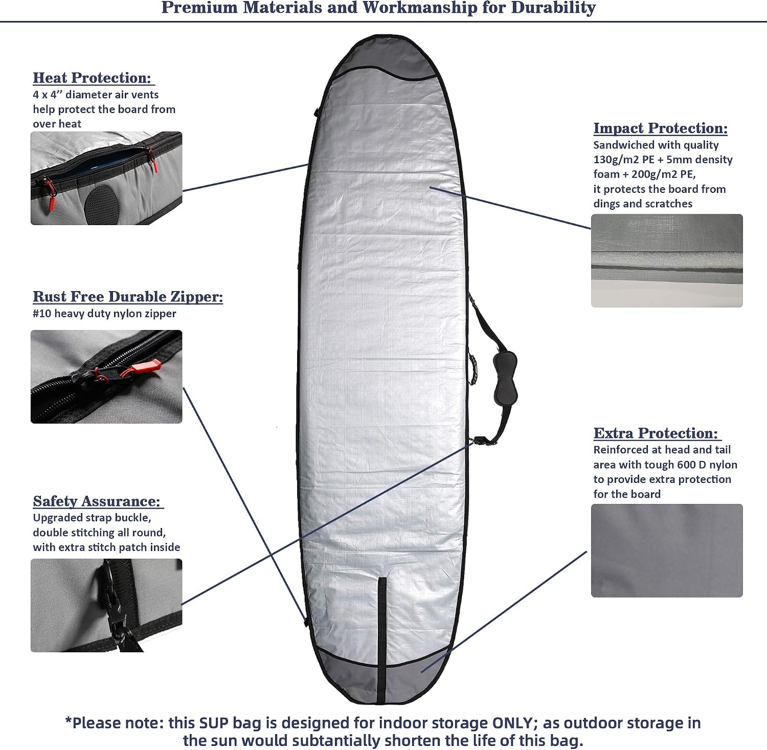 Abahub Premium SUP Travel Bag, Foam Padded Stand-up Paddleboard Cover Case, Paddle Board Carrying Bags for Paddleboarding, Outdoor, Airplane, Car, Truck