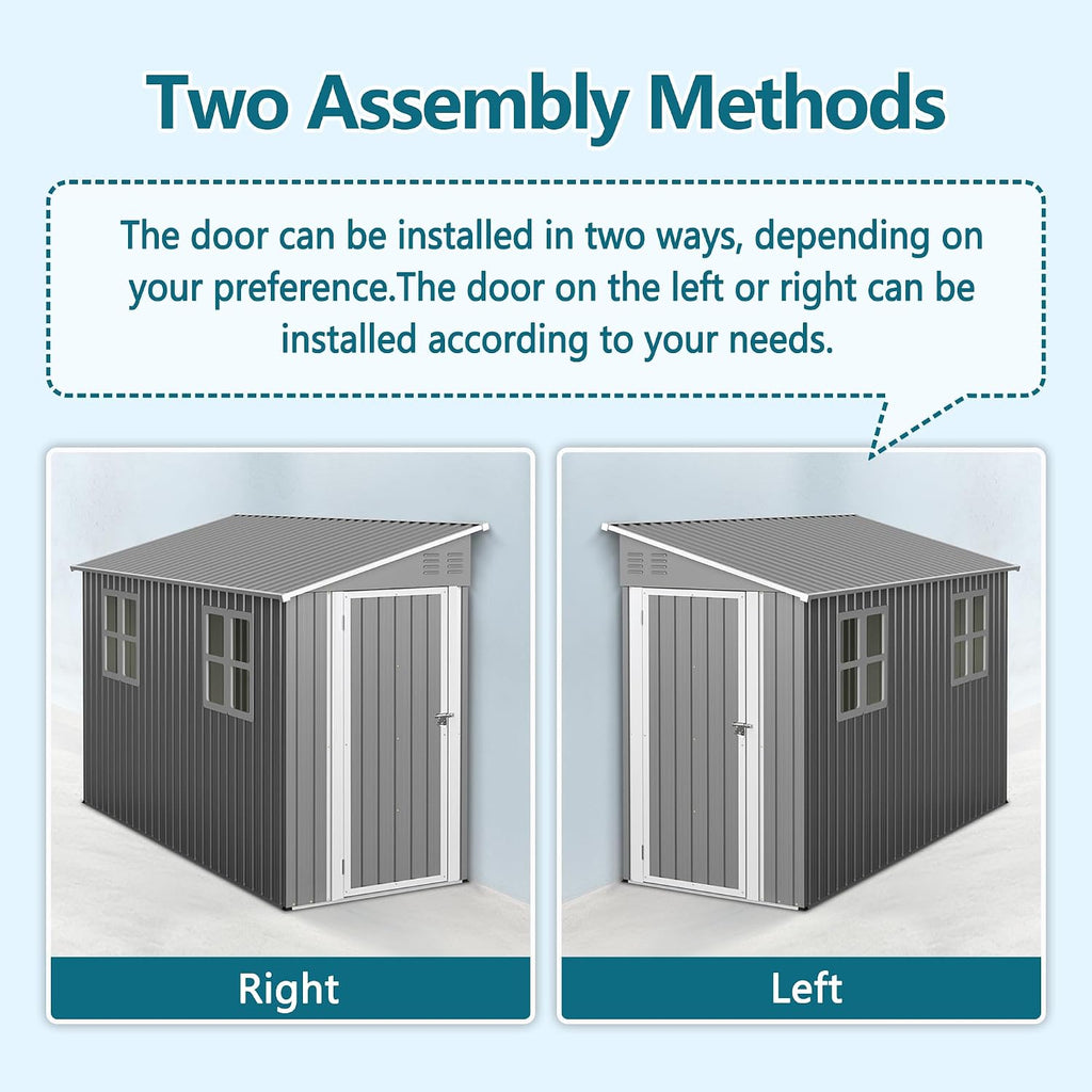 4x10 Ft Outdoor Metal Shed, Heavy-Duty Storage Shed with Floor Kit for Tools and Bikes, Lean to Shed with Left/Right Door and 2 Windows