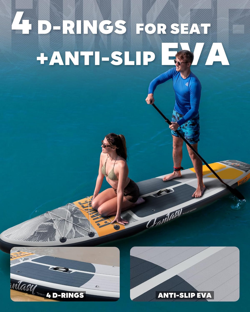 11'×34'×6' Extra Wide Inflatable Stand Up Paddle Board, Sup Board with Removable Fins, Backpack, Floating Paddle, Safety Leash, Floating Phone Case for Adults & Youth of All Skill Levels