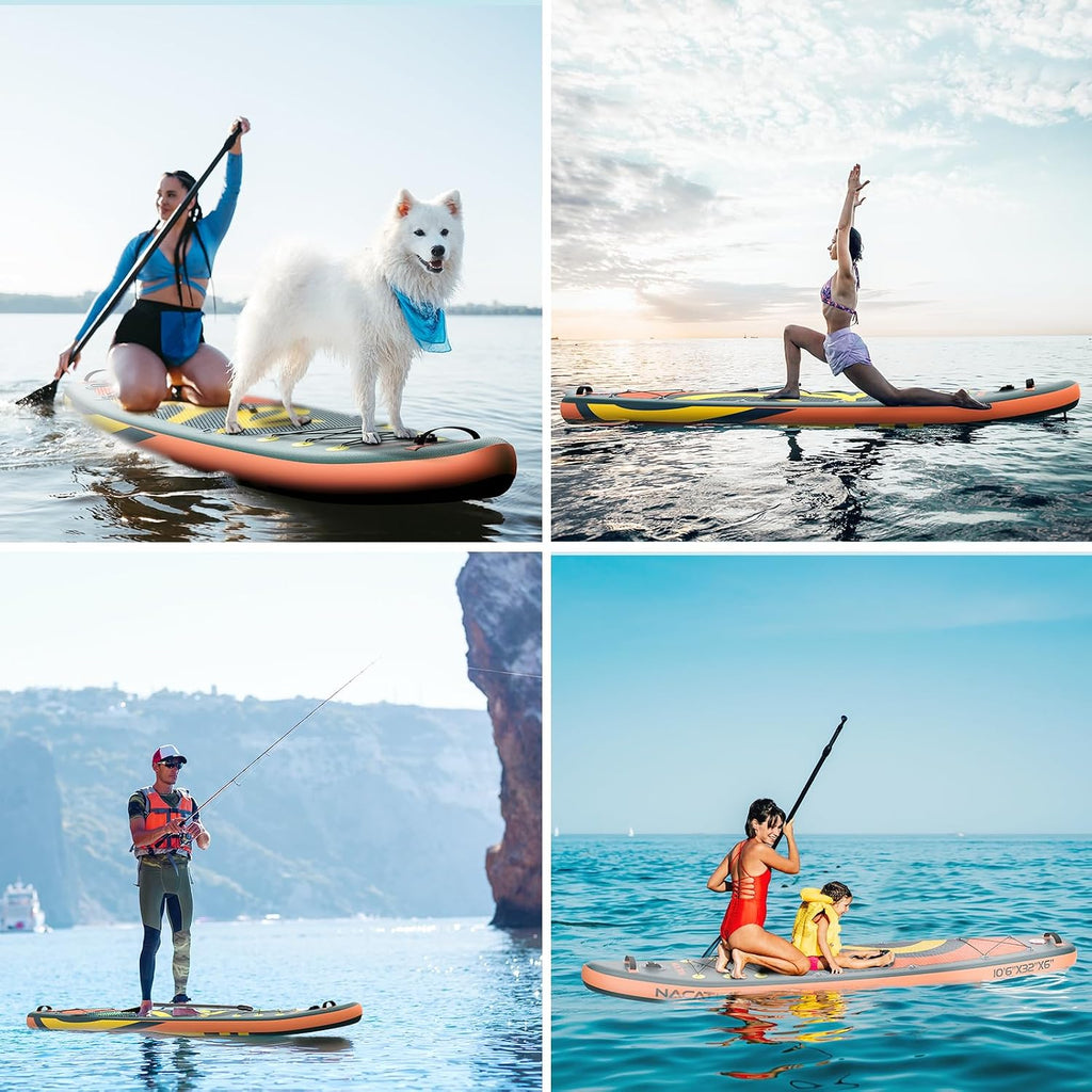 NACATIN Inflatable Stand Up Paddle Board,10'6'Upgrade Version Blow Up Paddle Boards for Adults with Premium SUP Accessories& Backpack,Adjustable Paddle,Camera Mount,Hand Pump, for Lake, River, Yoga