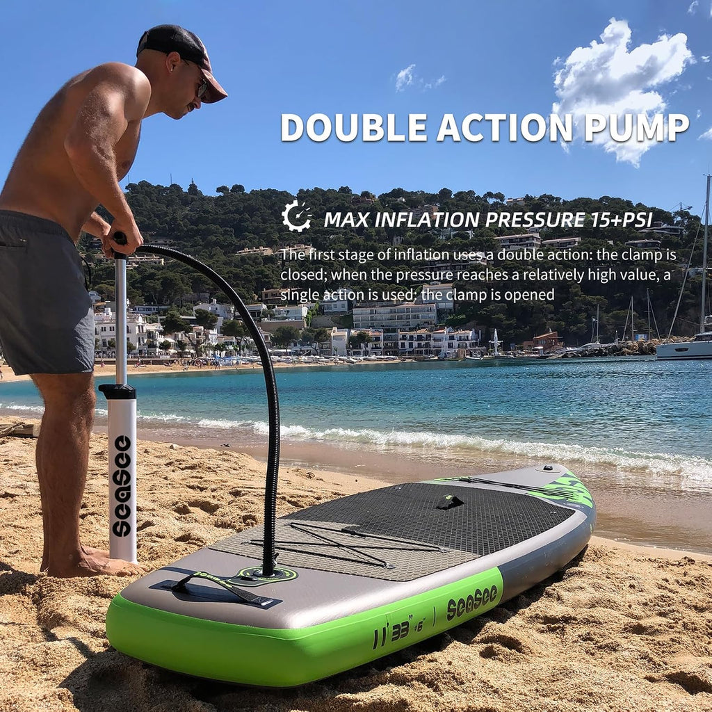 Inflatable Stand Up Paddle Board Includes Paddle, Dual Action Pump, and Accessories 11ft Lightweight iSUP, 33'*6' Wide Stable Design, Anti-Slip EVA Deck, Paddle Board for Adults
