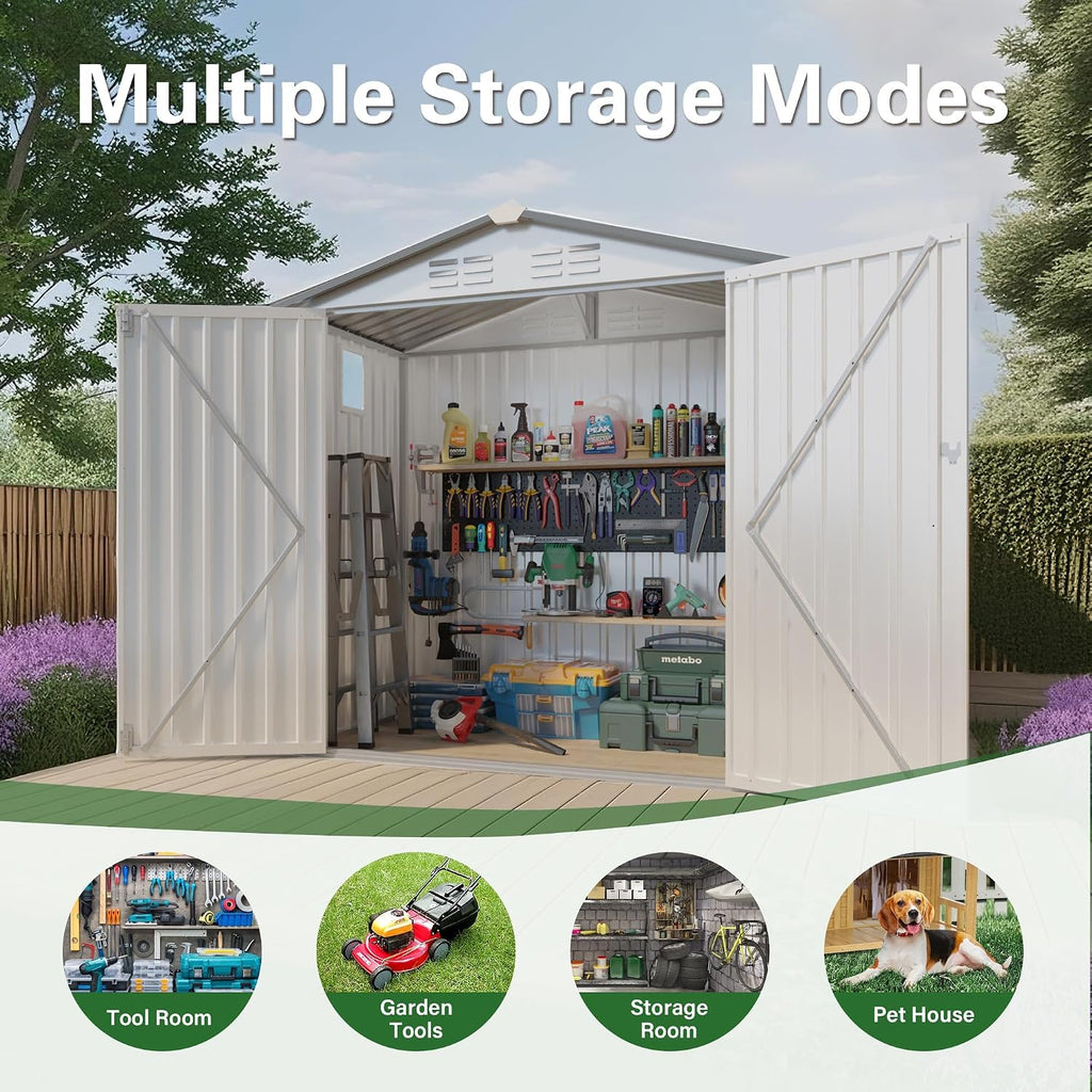 6x3.5 FT Outdoor Storage Shed, Small Metal Garden Shed with Window, Outside Tool Sheds with Lockable Hinged Doors, Waterproof Storage Building with 4 Air Vents for Backyard, Patio, Lawn, White