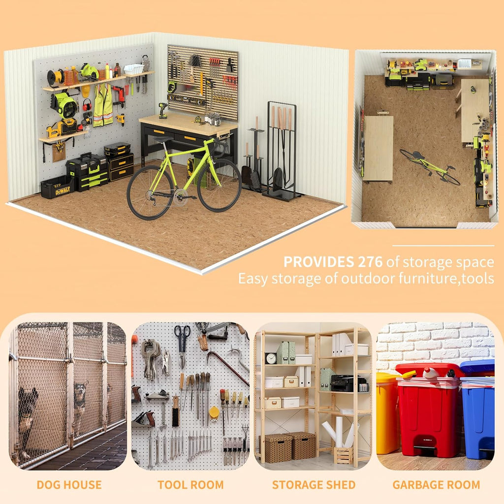 Outdoor Storage Shed 8x6 FT,Metal Tool Sheds,Waterproof Outside Storage Sheds with Lockable Door,Large Storage Building