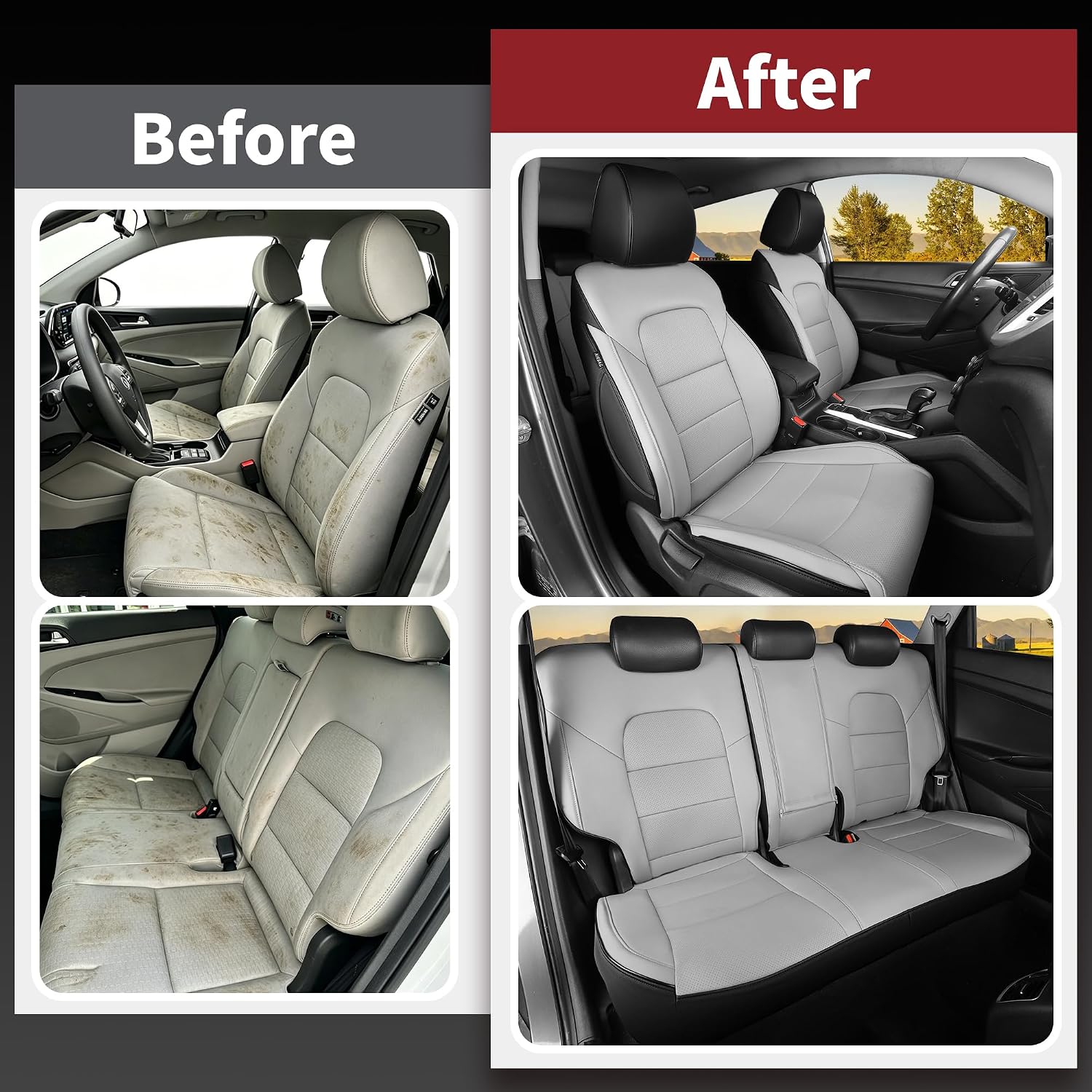 HKZ Custom Seat Covers for Hyundai Tucson SE,SEL,Limited,Value,Ultimate,Sport 2019 2020 2021,5-Seats Full Set,Leather Seat Protector(Black+Grey)