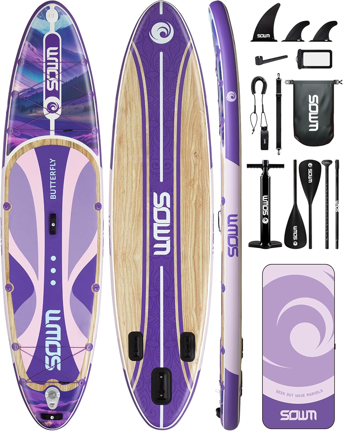 11'*33'/34' Inflatable Stand Up Paddle Board for Beginners,400/420lbs Capacity, Anti-Slip EVA Deck, Includes Adjustable Paddle, Pump, Backpack & SUP Accessories for Surfing, Fishing, Yoga & More