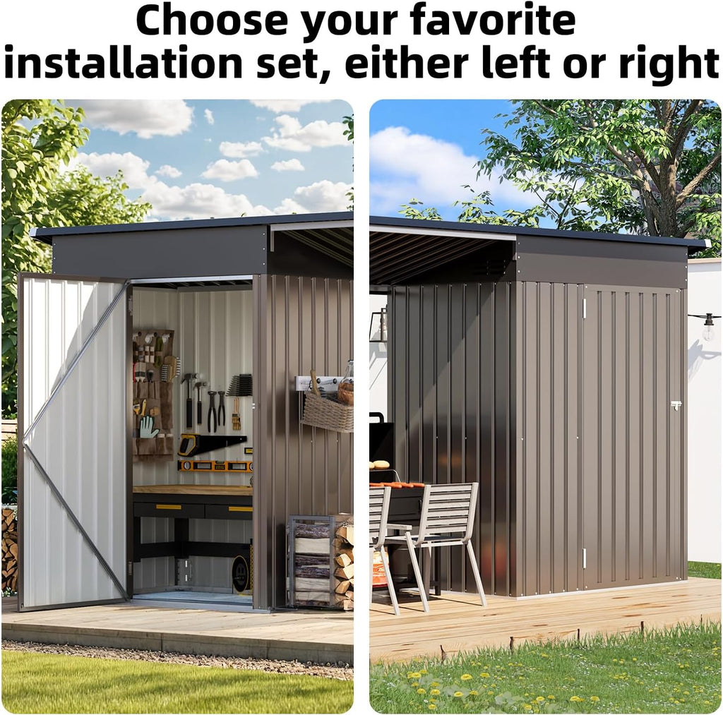 AECOJOY 8x4 FT Outdoor Storage Shed & Hardtop Gazebo Combo, 14x4FT Metal Lean to Shed with 6'x4' Open Pergola, 2-in-1 Tool Sheds & Outdoor Storage for Patio, Backyard, Garden
