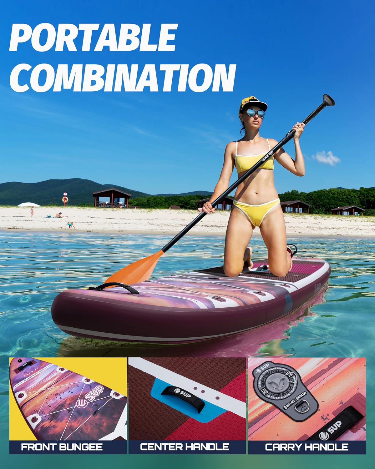 ESUP 11'6 ×34/35' Super Wide Inflatable Paddle Board with SUP Accessories, Extra Stable Stand Up Paddleboards for 2+1 Persons/Family/Beginner/Yoga, w/Shoulder Strap All-Round Sup Board