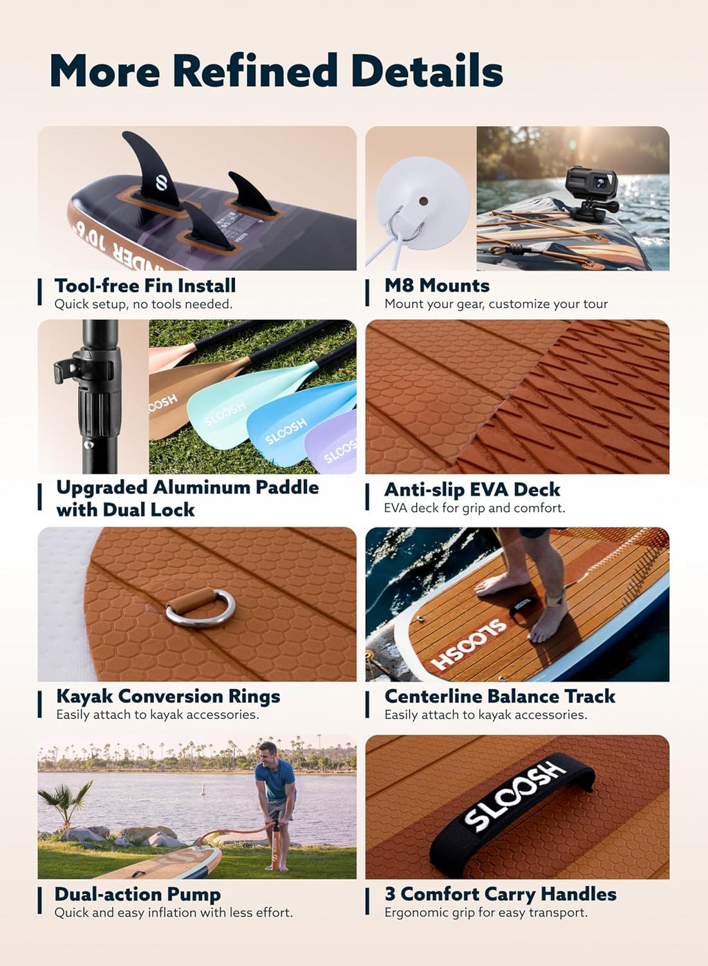 SLOOSH Inflatable Stand Up Paddle Board, 10'6' Inflatable Paddle Boards with Premium Accessories, Non-Slip EVA Deck, Ultra-Light Carry Bag Pump, Meander SUP for Youth & Adults