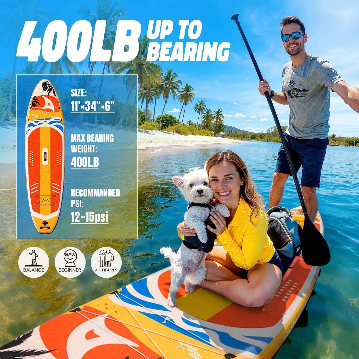 Quashley Inflatable Paddle Board Extra Wide Stand Up Paddleboards 11'×34' with All Premium Paddle Board Accessories,Inflatable SUP for Adults/Family,Beginner-Friendly,Removable Fin,Hand Pump