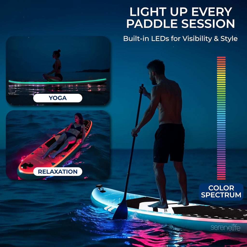 SereneLife Inflatable Stand Up Paddle Board, Wide Stable Design with Non-Slip EVA Deck Pad, Includes Premium SUP Accessories, for Youth and Adults