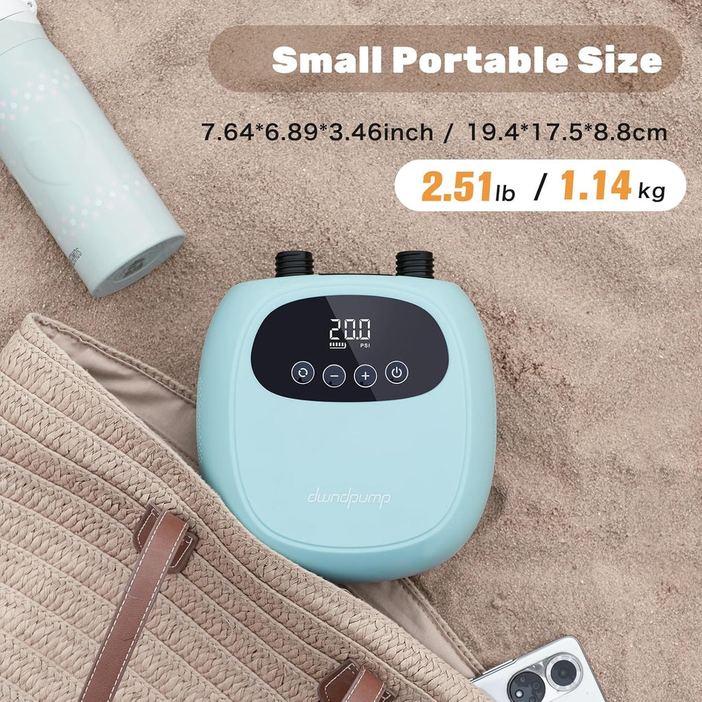 dwndpump Electric Paddle Board Pump, Rechargeable 20PSI SUP Pump, Dual-Stage Inflation and Deflation Sup Air Pump, Portable Electric Pump for Kayaks, Wind Wings, SUPs