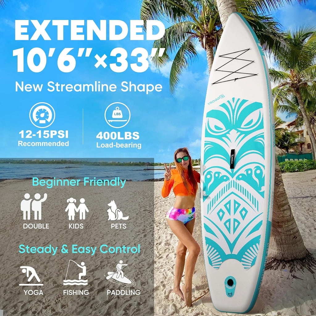 Inflatable Paddle Board,Stand Up Paddle Board Set, Extra Wide SUP Board with Removable Fin, Floating Paddle, Hand Pump, Waterproof Phone Pouch,Traveling Board