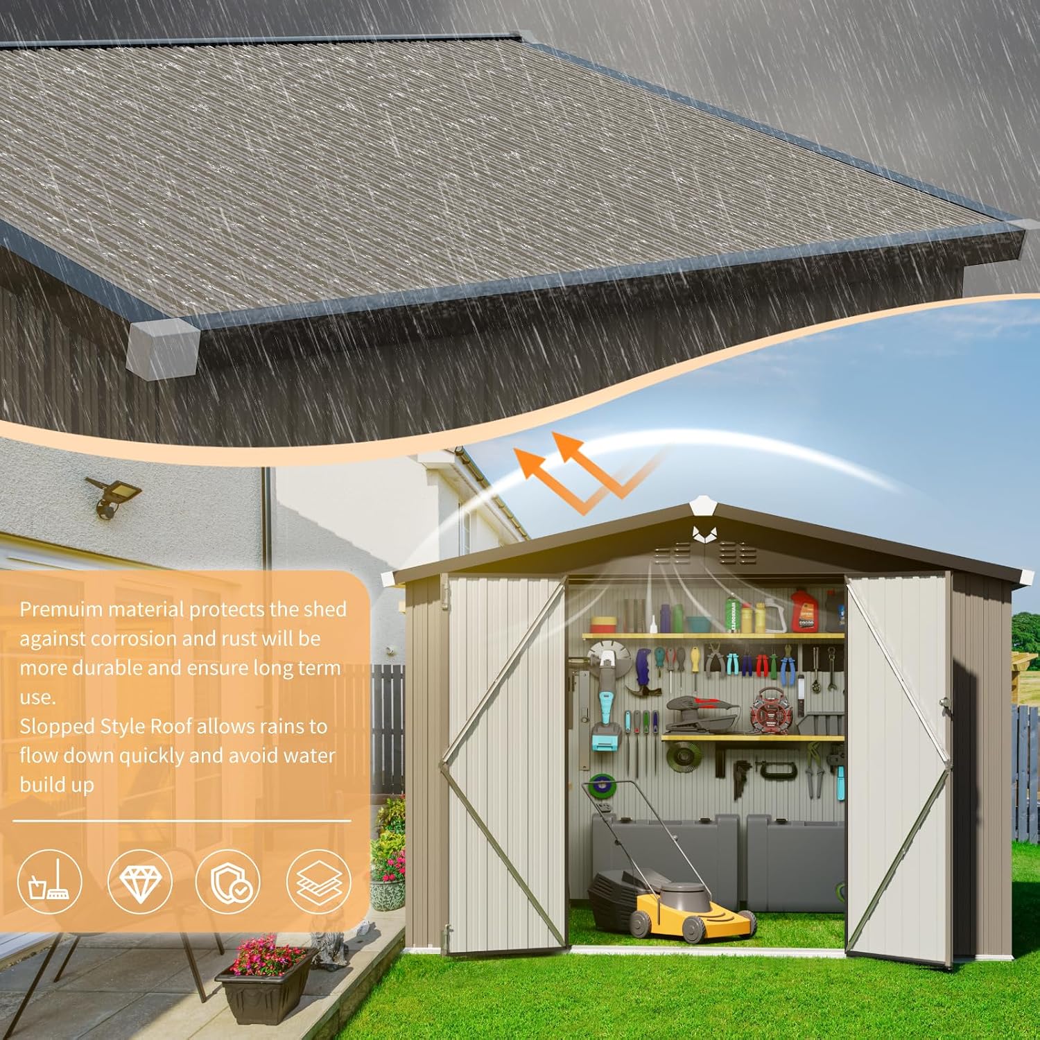 Outdoor Storage Shed 10x8 FT,Metal Tool Sheds,Waterproof Outside Storage Shed,Large Storage Building with Lockable Door