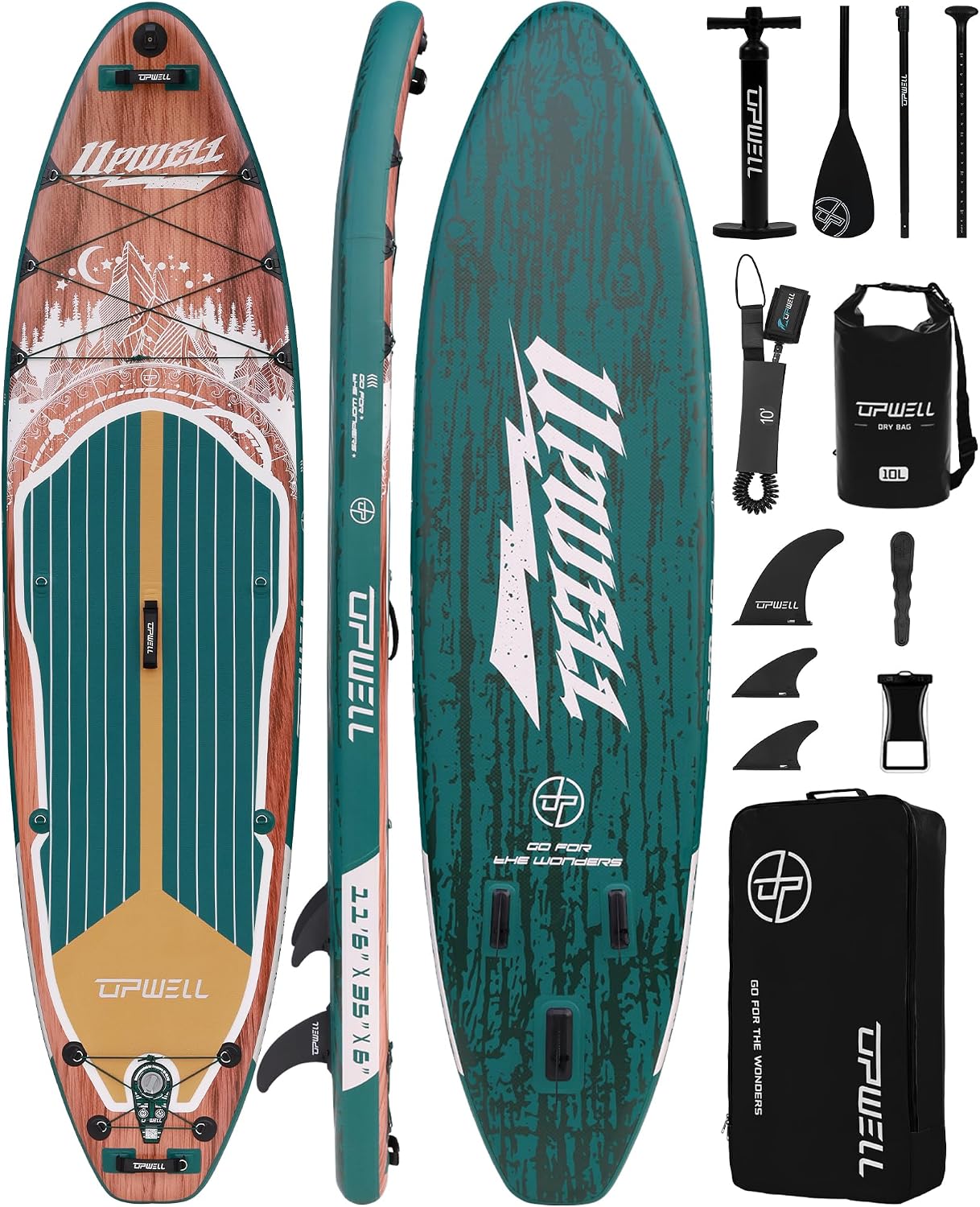 UPWELL 10'6'/11'/11'6' Inflatable Paddle Board, Stand Up Paddlboard for Youth & Adults, Stable Design, Premium SUP Accessories, Backpack, Leash, Hand Pump, Fins