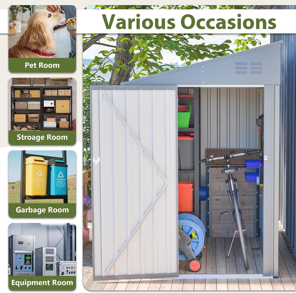 YOPTO 4x7 FT Outdoor Storage Shed,Lean to Lockable Metal Garden Shed Steel with Reinforced Beams,All Weather Waterproof Storage House W/Lockable Door&2 Air Vents,for Backyard,Patio,Lawn,Garden,Gray